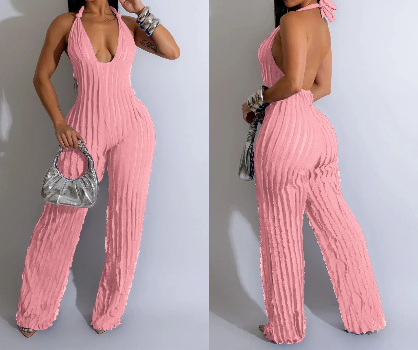 Elegant Jumpsuit for Women Streetwear Fashion Solid Backless Deep V-neck Sleeveless Conjoined Body Pants Y2k Summer 2025 New