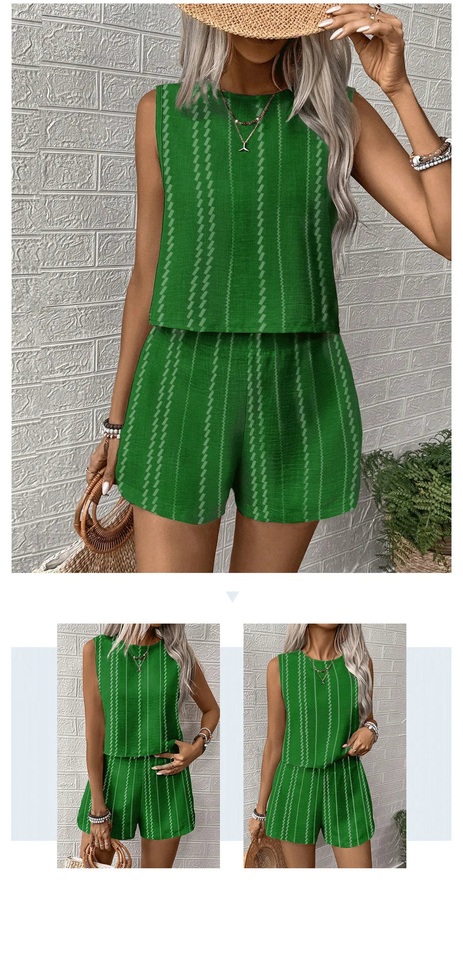 Vertical Striped Crop Top And Shorts Two Piece Set for Women