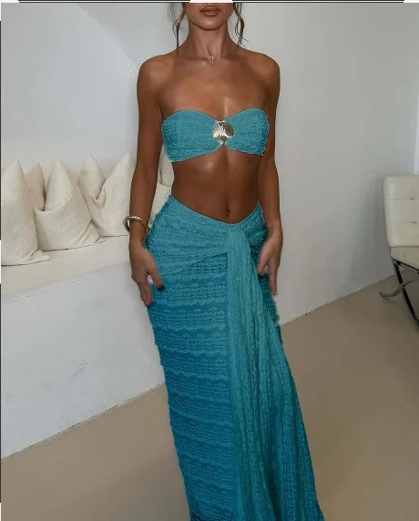 Lace Detail Strapless Two Piece Swim Set for Women
