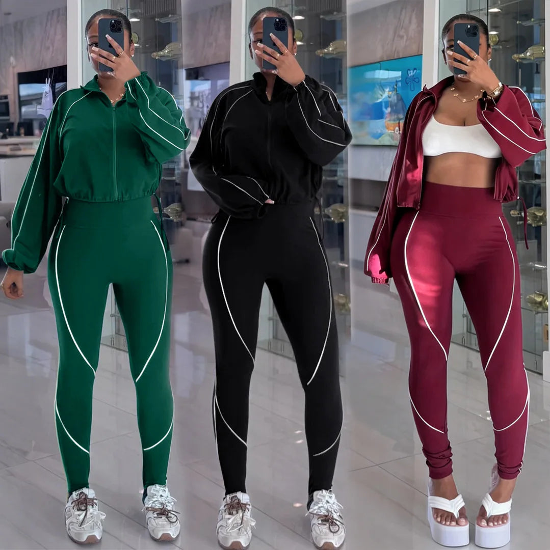 Slim Fit Long Sleeve Top and Pants Set for Women