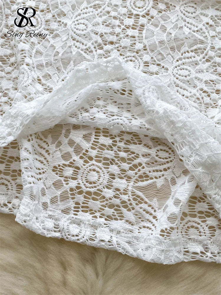Sheer Lace V Neck Mini Dress With Flared Sleeves for Women