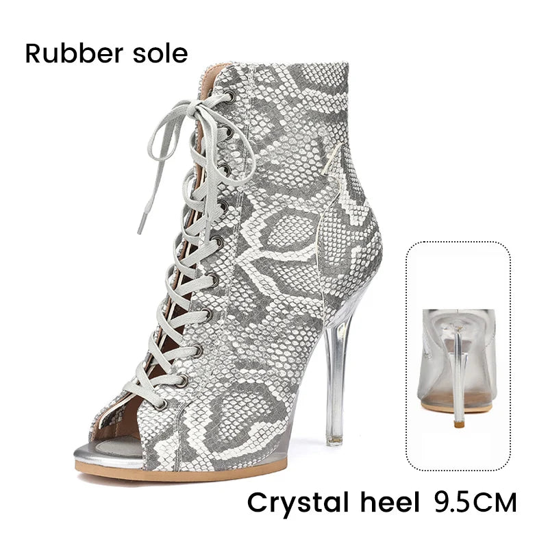 Lace-Up Crystal Heel Ballroom Dance Boots for Women