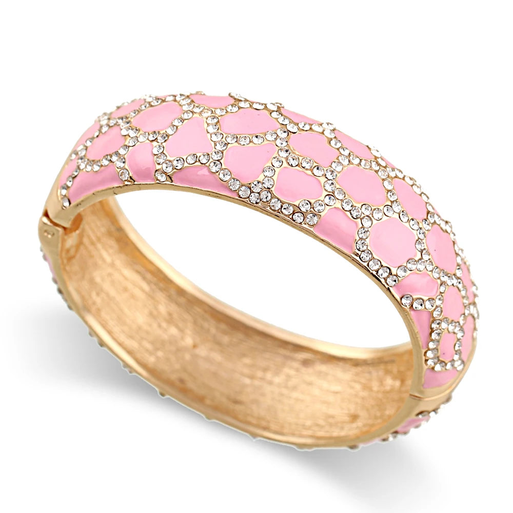 Colorful Enameled Rhinestone Statement Bangle Bracelet for Women
