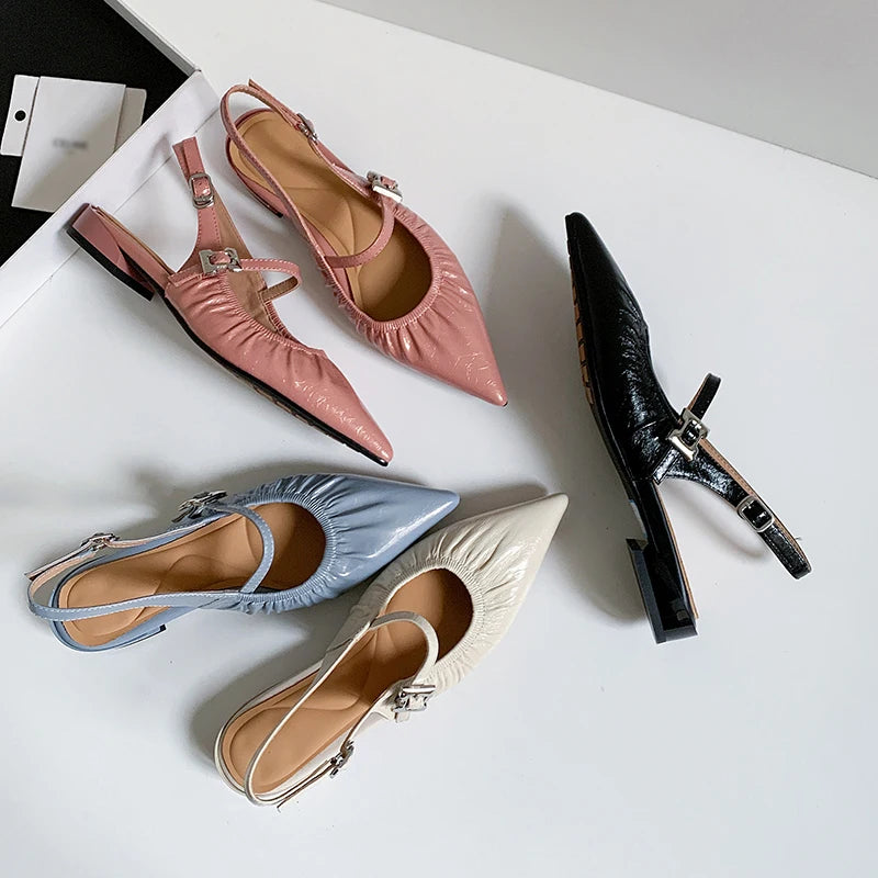 Genuine Leather Pleated Closed Toe Sandals for Women
