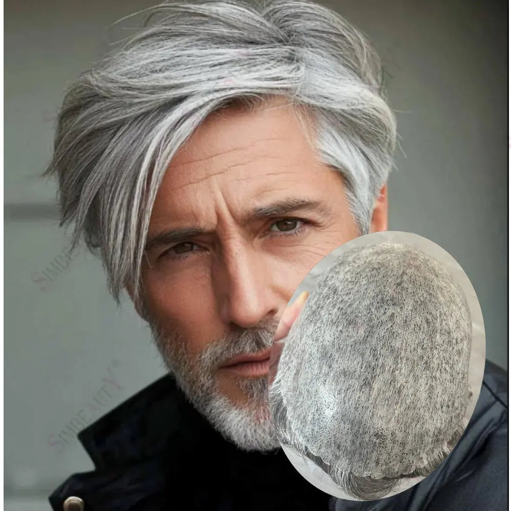Grey Human Hair Toupee Replacement System for Women