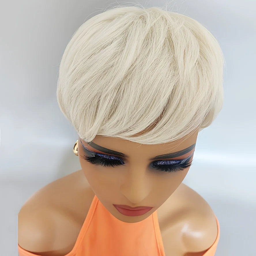 Heat Resistant Wavy Pixie Cut Blond Synthetic Wig for Women