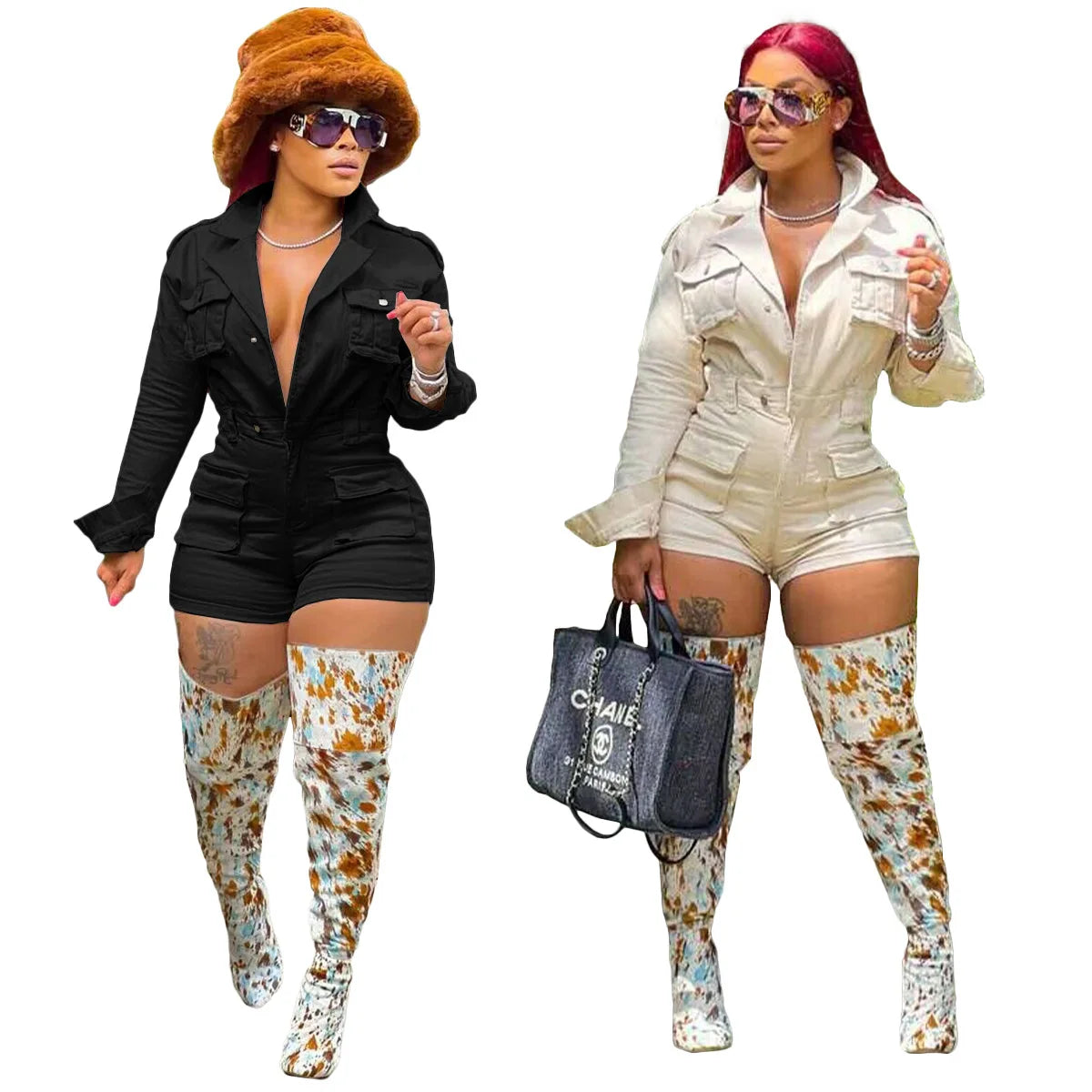 Casual Long Sleeve Denim Romper Jumpsuit for Women