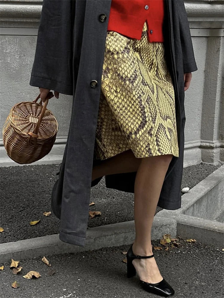 Snakeskin Patchwork High Waist Skirt