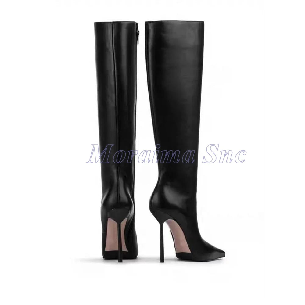 Modern Pointed Toe Stiletto Knee High Boots For Women
