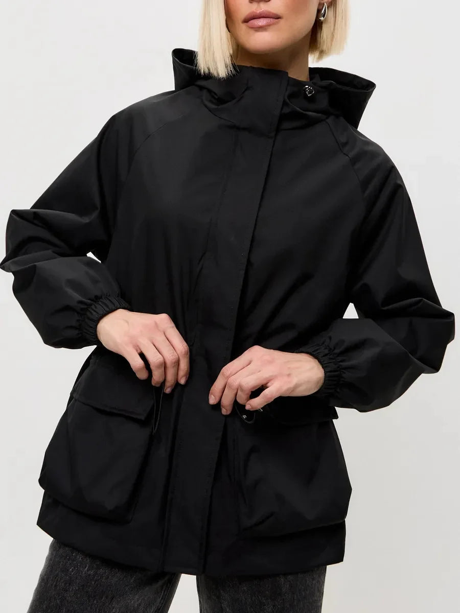 Hooded Hardshell Jacket With Pockets And Zipper for Women