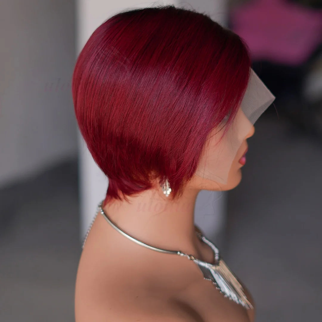 Wig HD Transparent Lace Front 13x4 Pixie Cut Bob Indian Hair Pre Plucked 200 Density