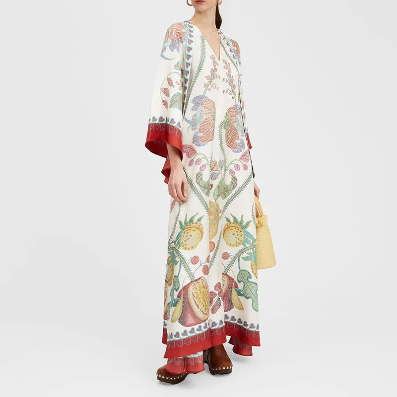 Loose Fit Lace Up V Neck Maxi Dress