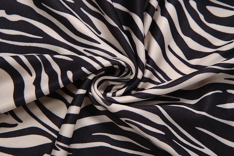 Zebra Striped Bandage Halter Backless Mini Bodycon Dress for Women