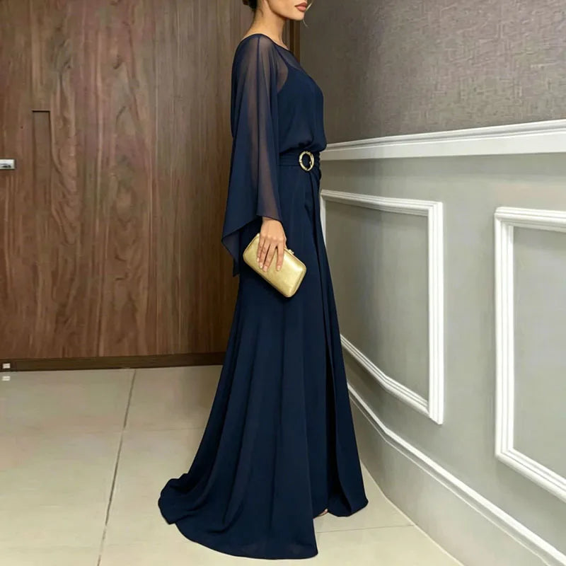 Sheer Flare Sleeve Two Piece Jumpsuit Set for Women