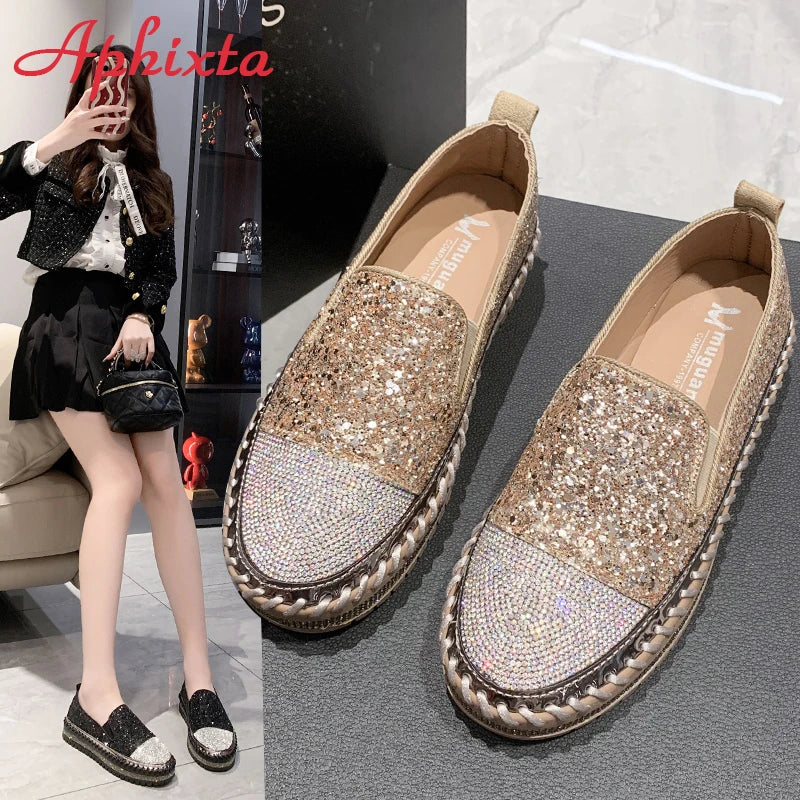 Soft Faux Leather Sequined Platform Loafers For Women