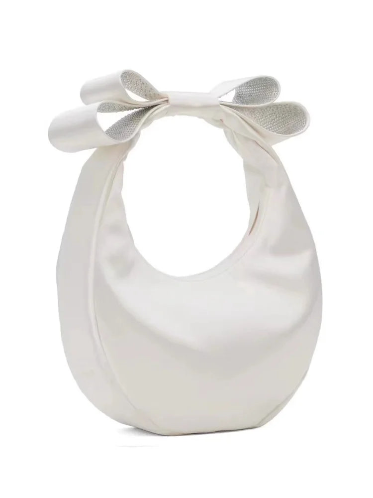 Crescent Bow Satin Handbag
