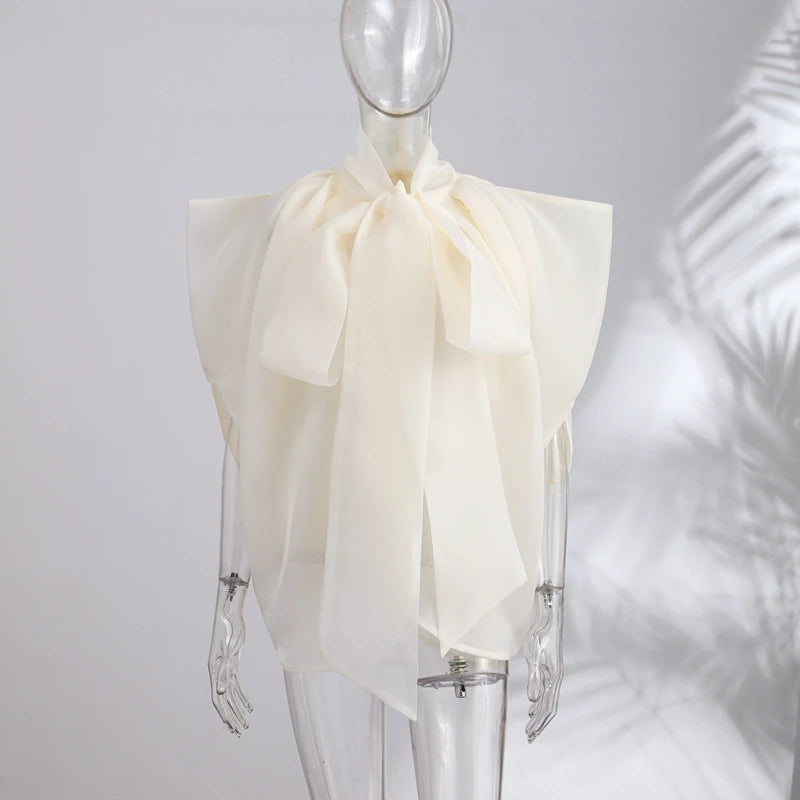 Elegant Loose Organza Blouse With Bow Detail For Women