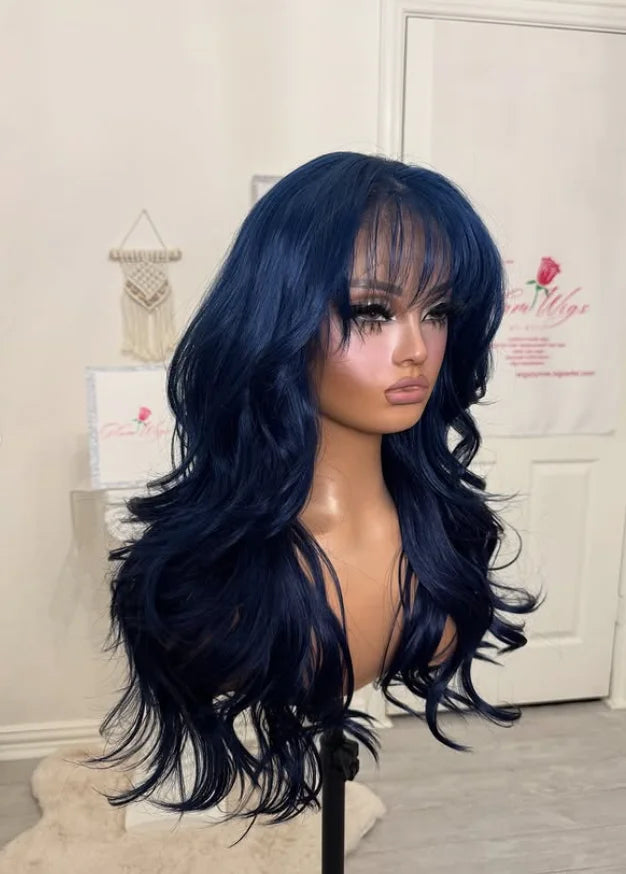 Heat Resistant Ombre Loose Wave Lace Front Wig With Bangs for Women