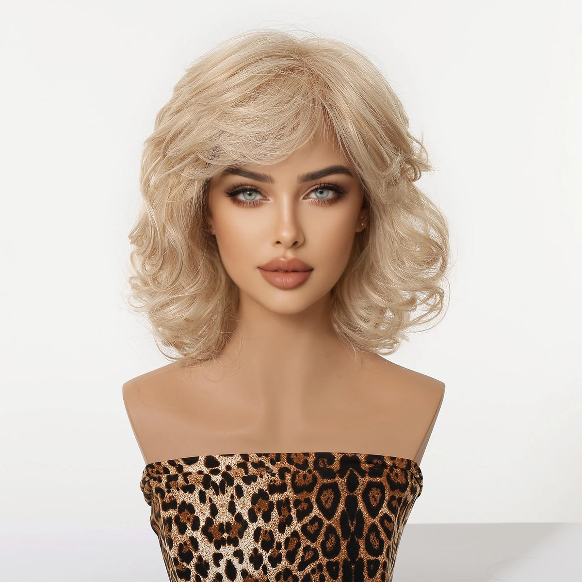 Platinum Blonde Short Wavy Bob Wig With Bangs for Women