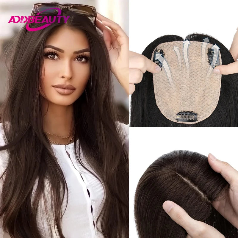 Natural Straight Silk Base Human Hair Topper for Women