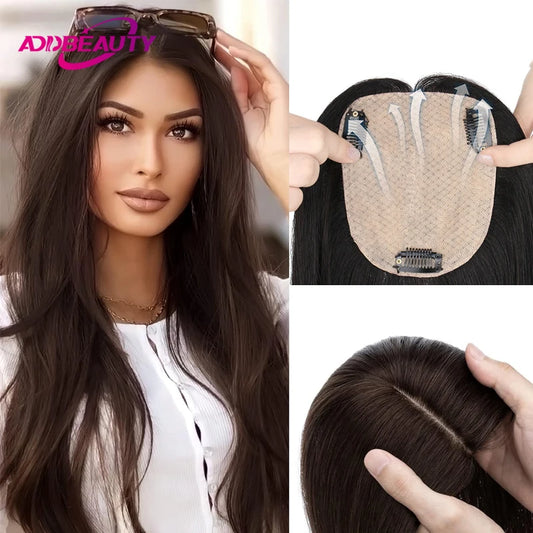 Natural Straight Silk Base Human Hair Topper for Women