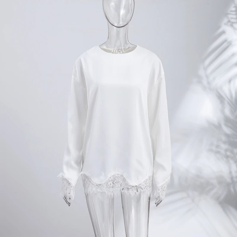 Elegant Lace Patchwork Loose Knee Length Dress for Women