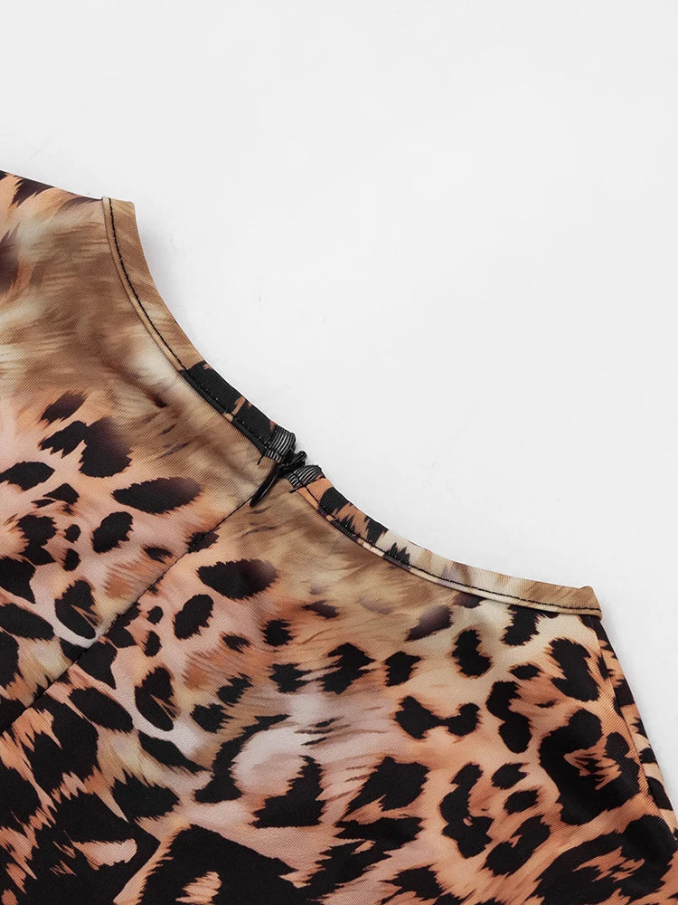 Leopard Print Hollow Out Two Piece Playsuit for Women