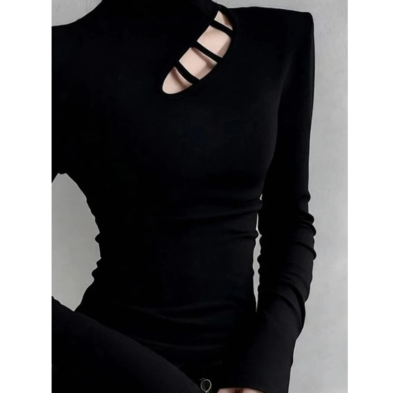 Long Sleeve Turtleneck Hollow Out Pullover For Women