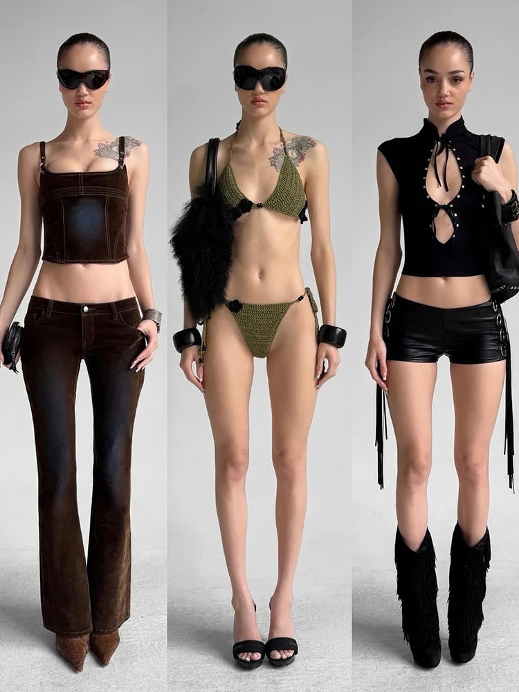 Rivet Stand Collar Cutout Bandage Tank Top for Women