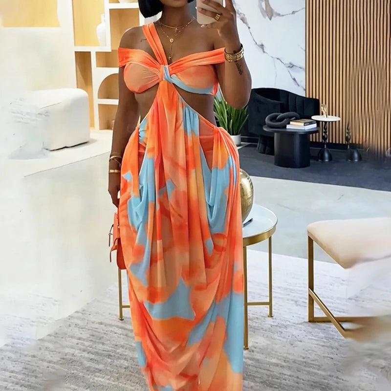 Wrap Pleated Bohemian Backless Maxi Dress for Women