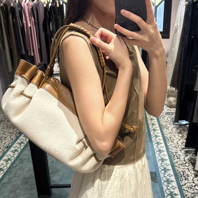 Luxury Brown Leather Braided Handbag Niche Exquisite Versatile Pleated Shoulder Bag Women's Fashion Brand Solid Color Bucket Bag