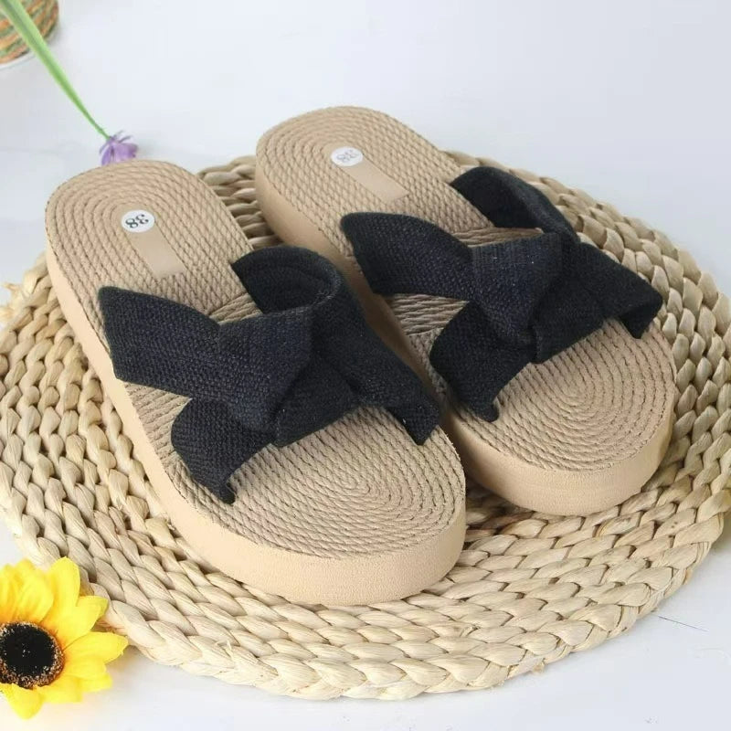Butterfly Knot EVA Cross Strap Flat Sandals for Women