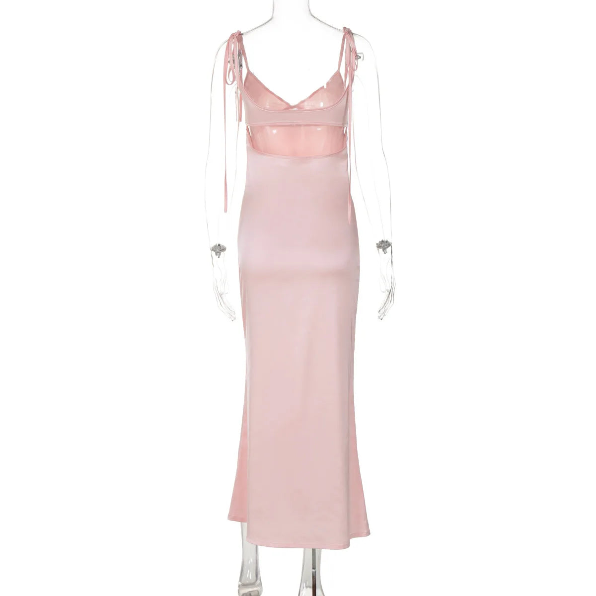 TARUXY V-neck Cut Out Lace-Up Spaghetti Strap Dress For Women Summer Beach Long Dress Fashion Sexy Sleeveless Slim Gown Clothes