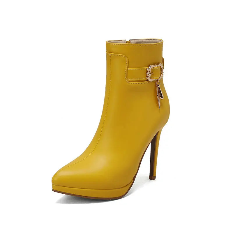 Red High Heel Pointed Toe Ankle Boots
