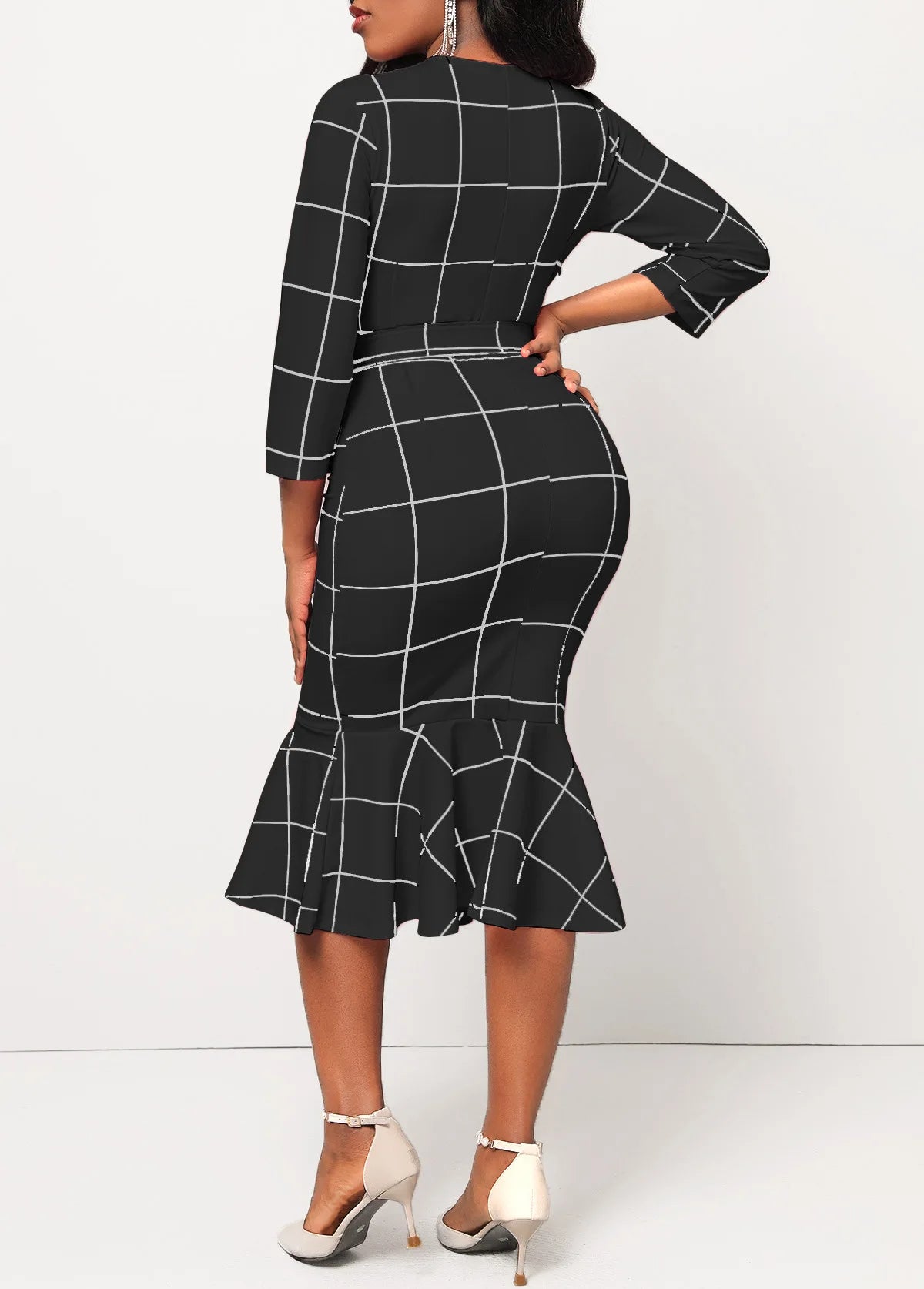 Sexy fashion solid color seven-quarter sleeve small V-neck women's dress SMR12189