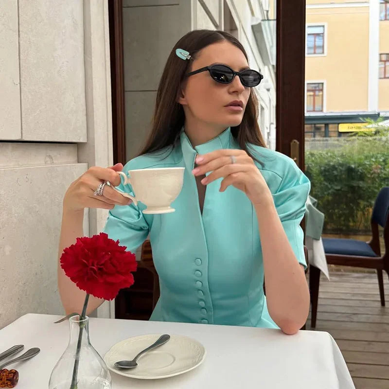 Elegant Short Sleeve Blazer and Skirt Set for Women