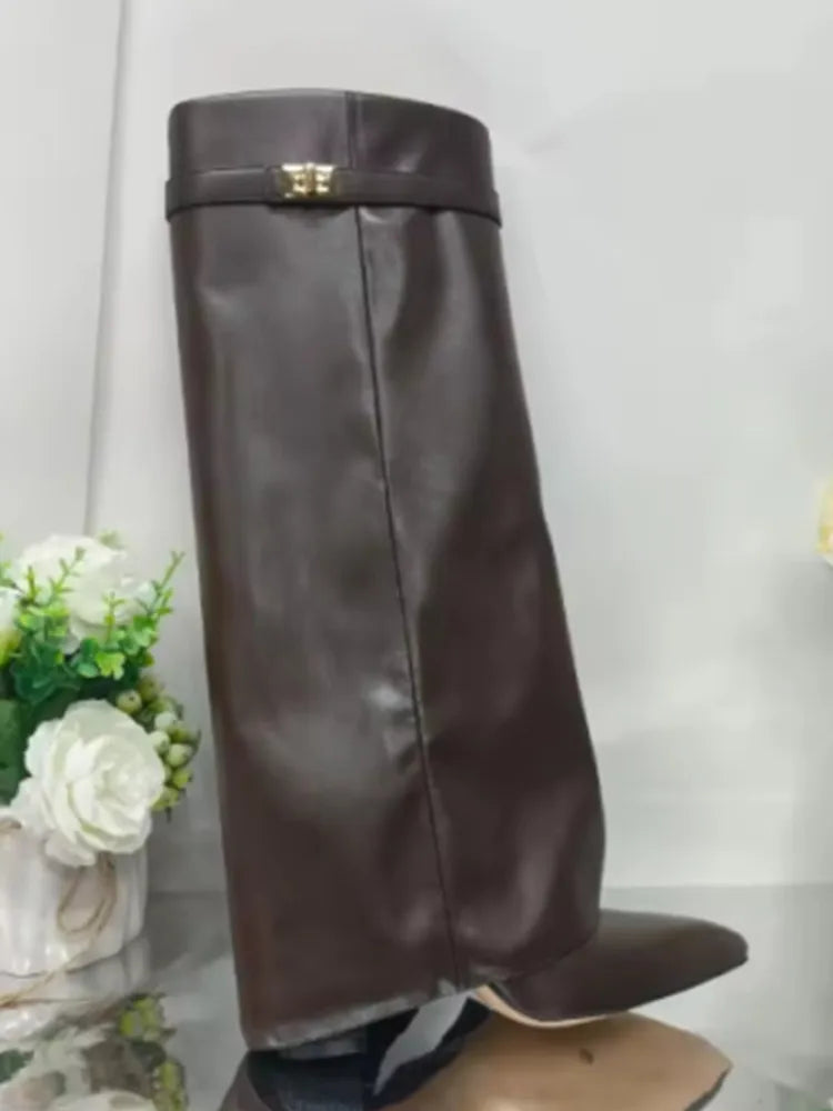 Pointed Toe Thick High Heel Mid Calf Boots for Women
