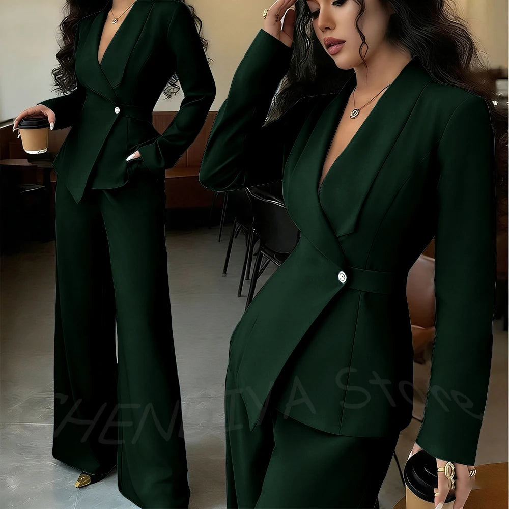 Elegant Office Lady Professional Suit Two Pieces Classic Shawl Lapel Single Button Outfit High Quality Women's Tailored Set