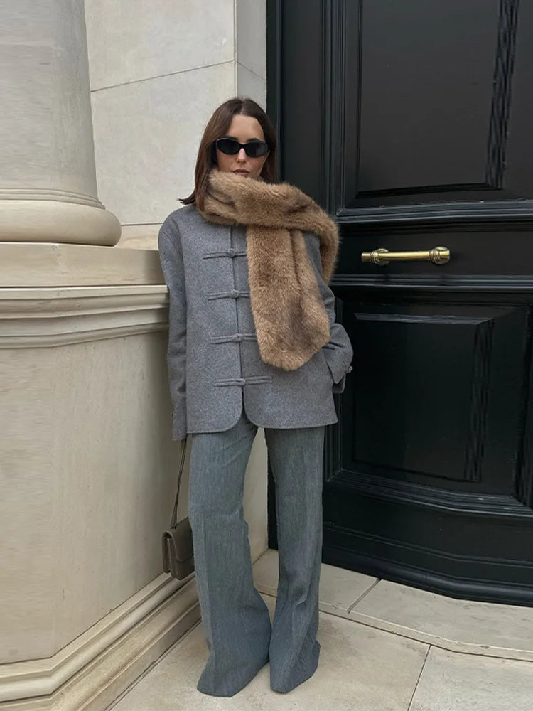 Elegant Chinese Style Single Button Long Sleeve Coat for Women