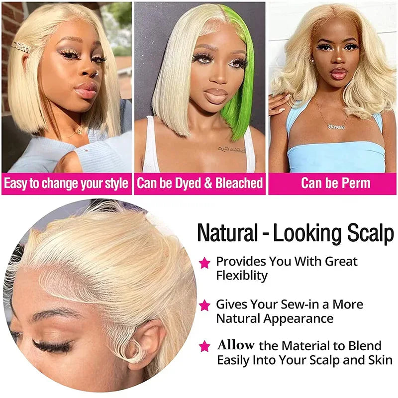 Blonde Body Wave Human Hair Lace Front Bob Wig for Women