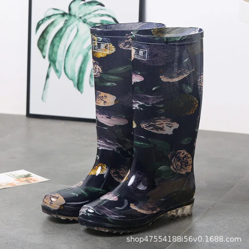 Floral Printed Anti Slip Comfortable Rain Boots For Women