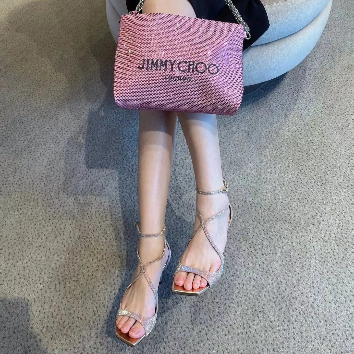 Sequined Cross Strap Sandals With Square Toe For Women