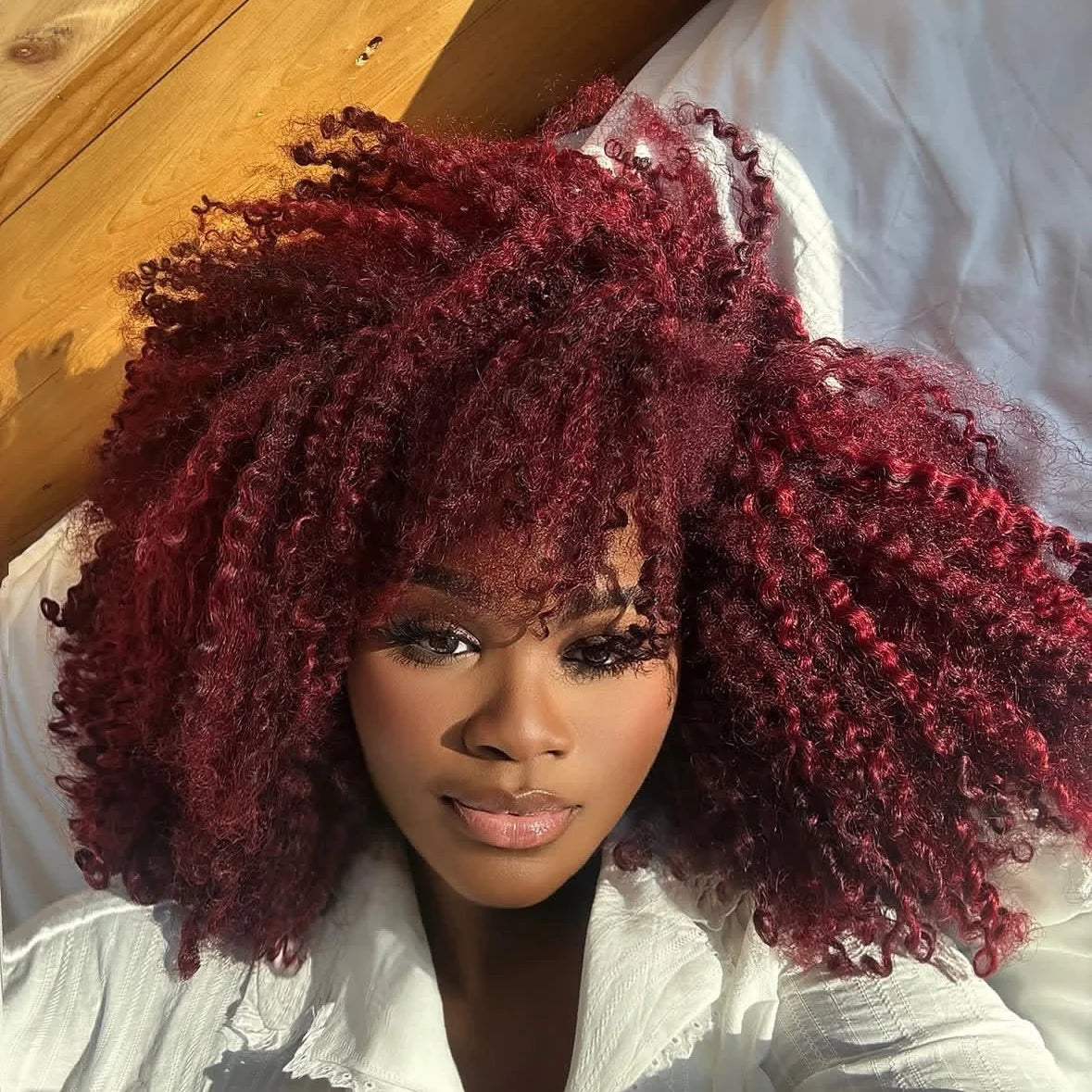 Burgundy Kinky Curly Pixie Bob Human Hair Wig for Women