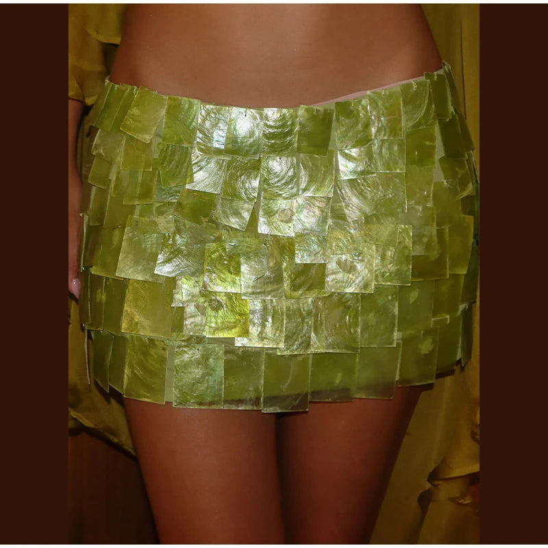 Sheer Chiffon Cape Top and Sequin Mini Skirt Set for Women