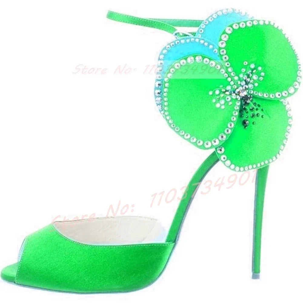 Pink Satin Crystal Peep Toe Stiletto Sandals for Women