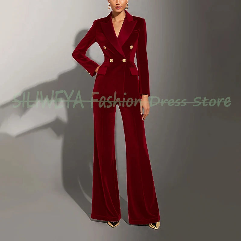 Double Breasted Velvet Suit Set