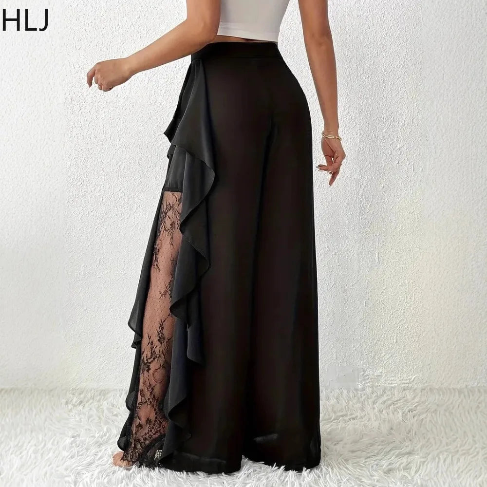 High Waisted Mesh Patchwork Wide Leg Pants for Women