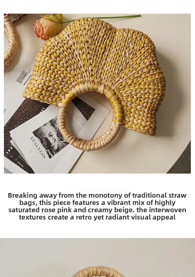 New Straw Woven Women's Bag Hand-woven Straw Women's Handbag Luxury Brand Personalized Fashionable Straw Beach Bag High Quality