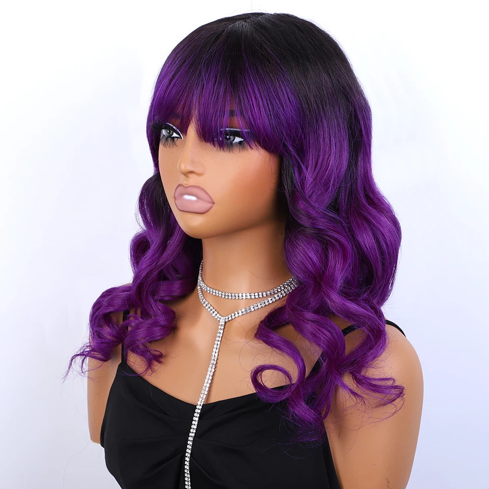 Long Body Wave Human Hair Wig With Bangs for Women