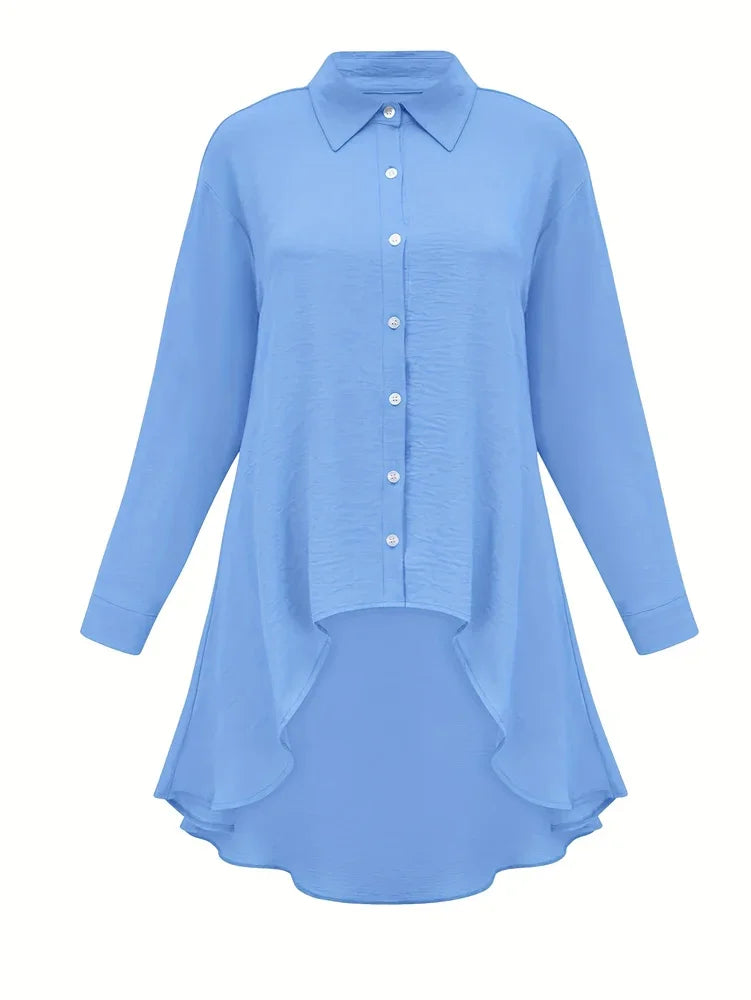 Plus Size 2025 Spring Summer New Women's Solid Color Single Breasted Lapel Tops Long Sleeve Loose Casual Shirt